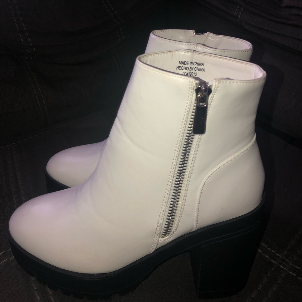 White Block-Heel Booties